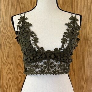 Free People Intimately Miss Dazie Bralette Olive Green Crochet Festival Ivy Sz M